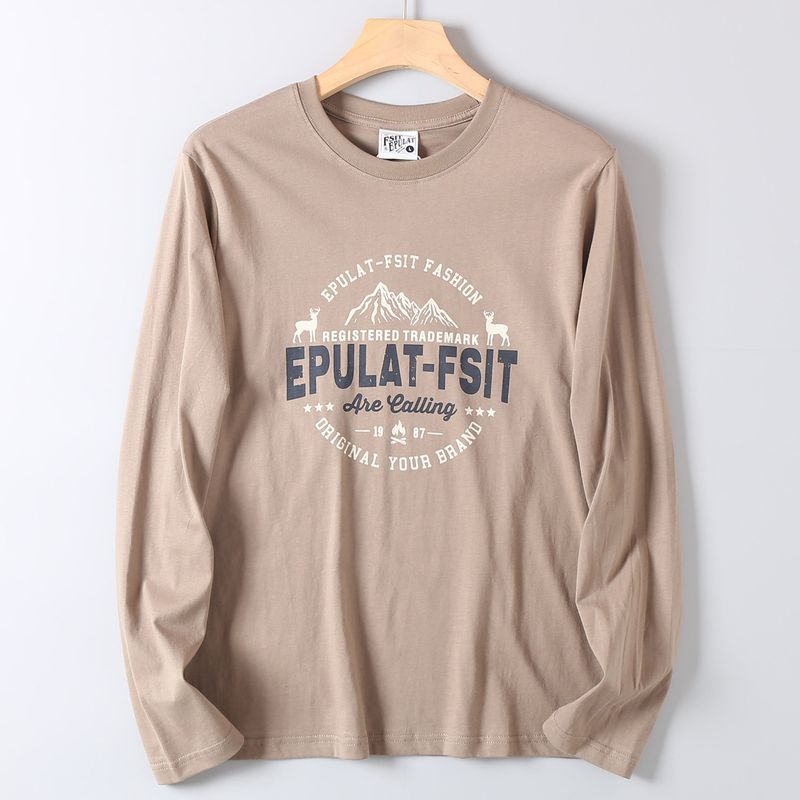 Vintage Printed Cotton Long-Sleeve T-Shirt for Men, Spring and Autumn Versatile Fashion Trendy Round-Neck Base Shirt