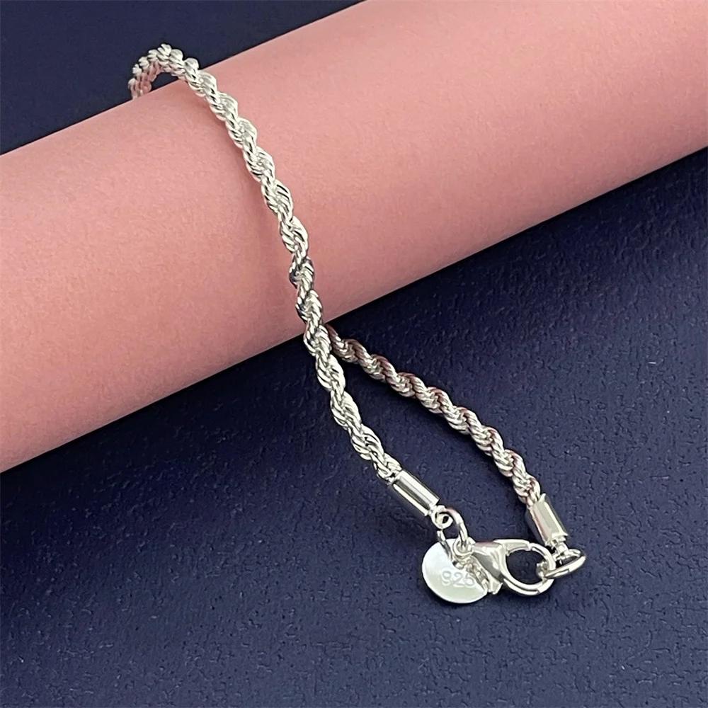 925 Silver Bracelet 3MM Twisted Rope Exquisite Ladies Fashion Wedding Party Gift Jewelry