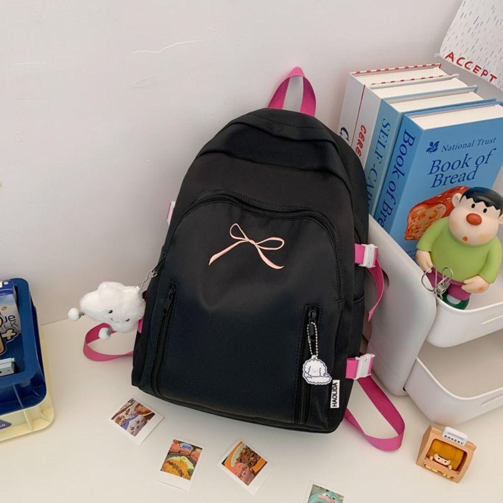 Solid Color Bow Backpack Casual Korean Style School Bag Sweet Student Schoolbag  Unisex