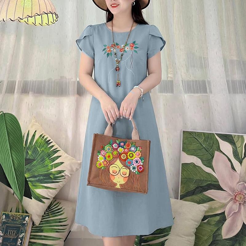 ZANZEA Women Casual Round Neck Short Sleeve Print Dress