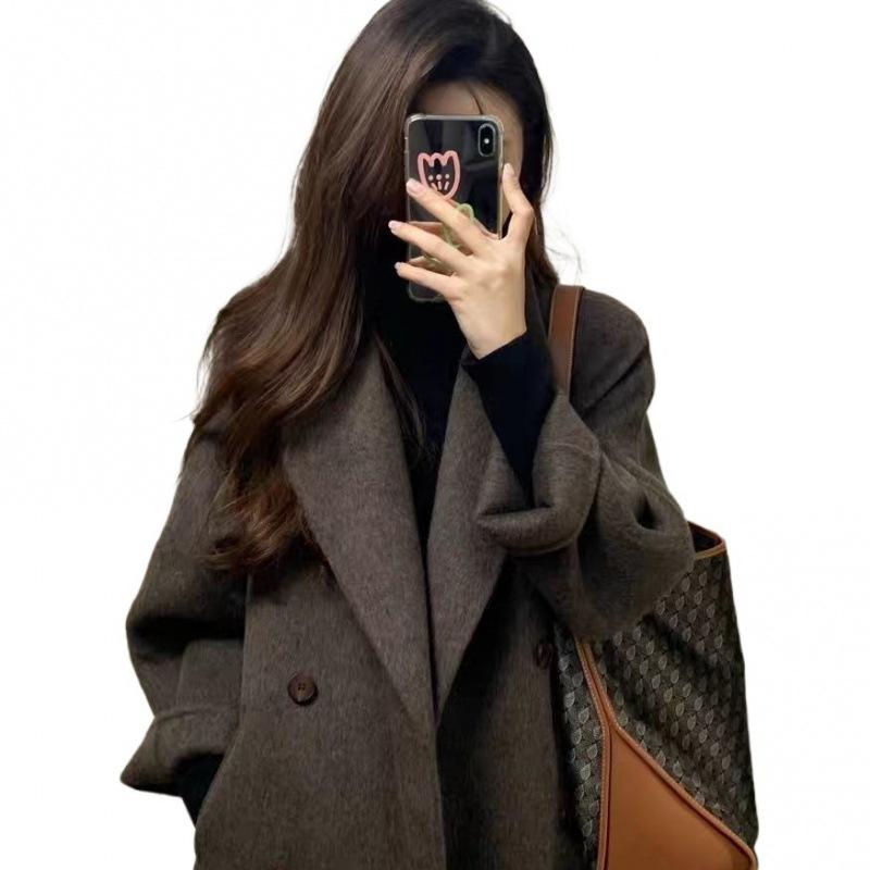 Loose Medium and Long Woolen Coat Autumn and Winter New Velvet Small Coat Women