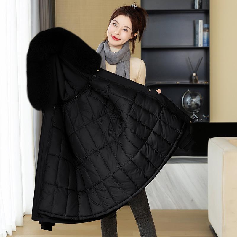 Winter Women's Parka New Style Large Fur Collar Fashion Thickened Cotton Jacket Hooded Cotton Coat