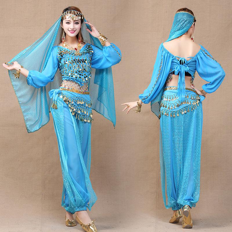 Dámský etnický kostým pro břišní tanec - Set topu s dlouhým rukávem a kalhot