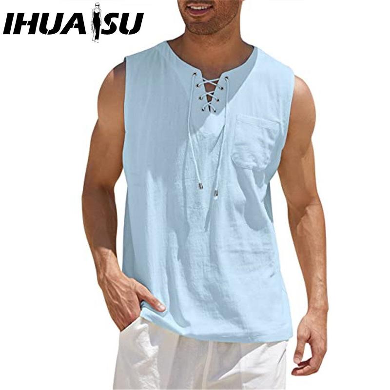 IHUASU Bavlněné tílko Pánská móda Volné tričko s potiskem Soucitné tričko