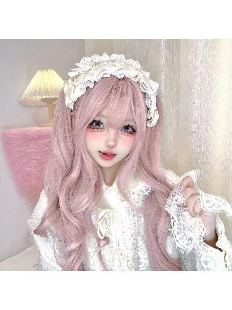 Набор лолита-париков Сумеречный розовый: Милые Длинные Кудрявые Волосы с Челкой