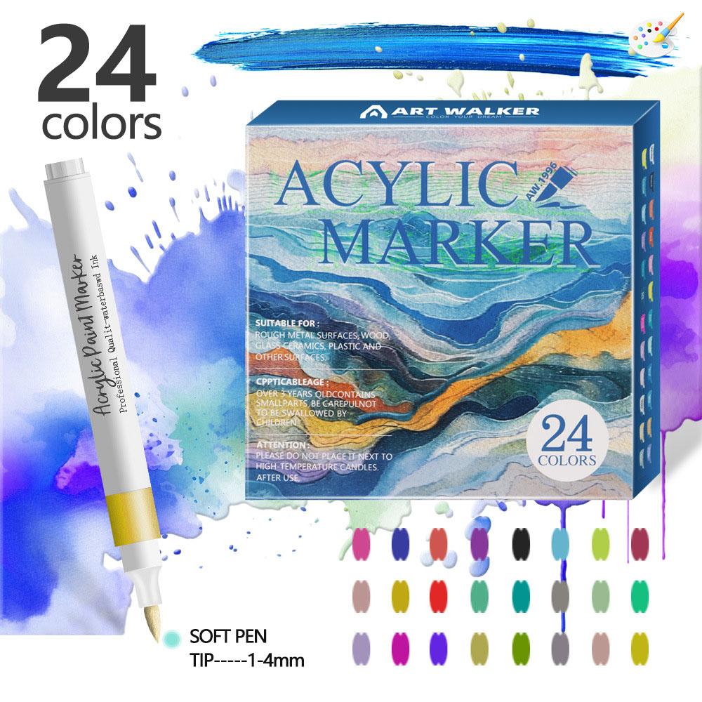 60 Colors Straight Liquid Acrylic Paint Markers, Water-Based Ink Brush Pens for Adult Coloring Books, Rock, Wood, Ceramic Fabric