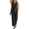 Completi da Donna in Cotone e Lino a 2 Pezzi, Top a Canotta Senza Maniche con Scollo a V e Pantaloni a Gamba Larga, Outfit Casual da Casa con Tasche