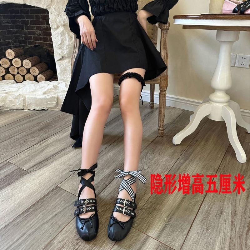 5cm kleiner Mann Innenhöhe erhöhen Schleife flacher Mund Ballerinas Damen tragen Herbst runde Zehenriemen Einzelschuhe