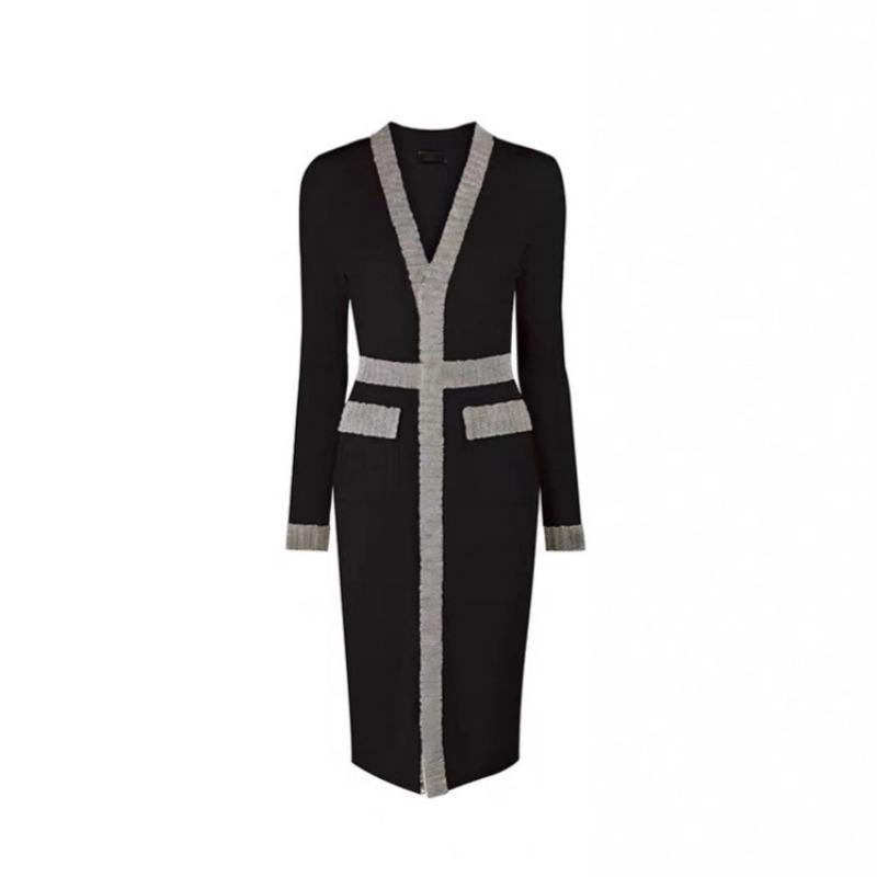 [] Temperament slim-fitting V-neck long-sleeved knitted dress women's autumn and winter waist and thin high-end hip skirt