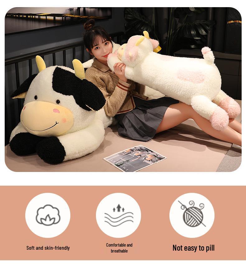 Adorable Lying Cow Plush Pillow - Large Comforting Doll for Girls' Bedtime
