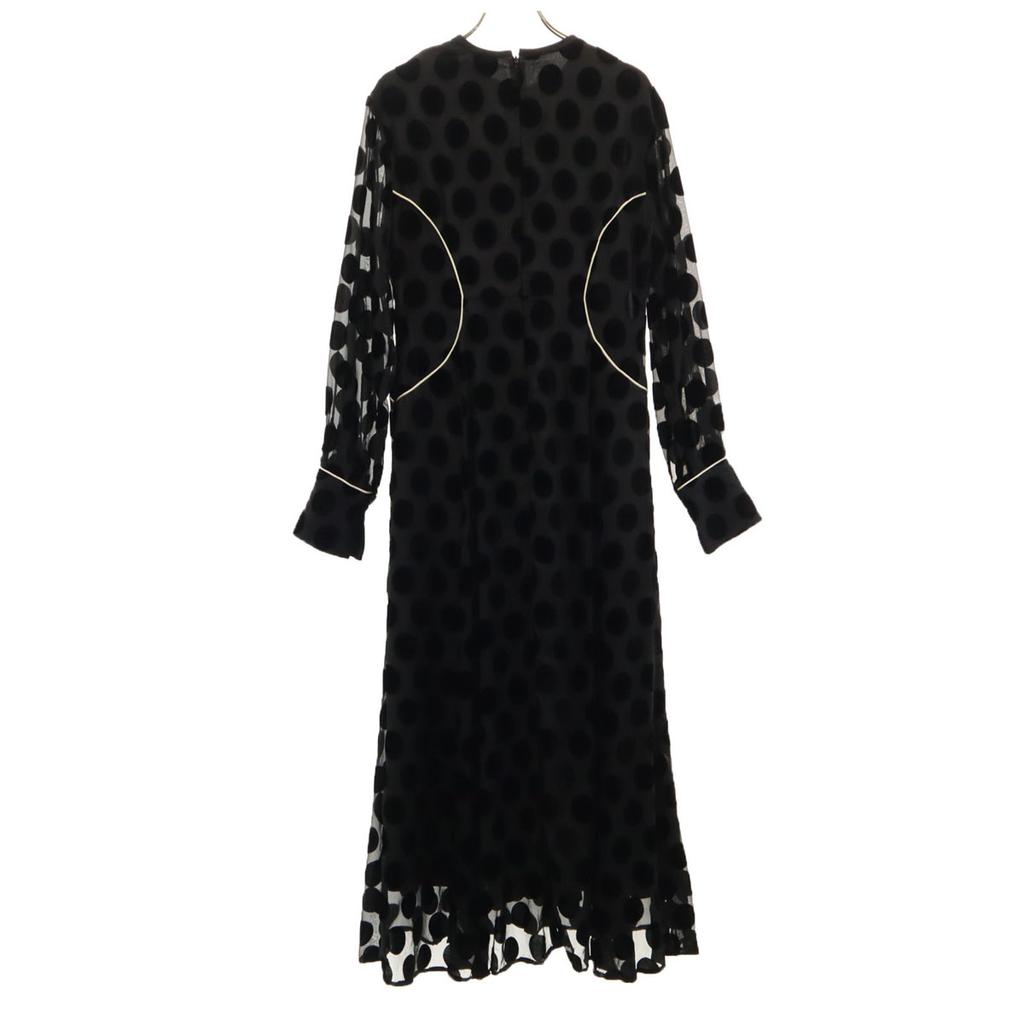 CLANE Dot Pattern Long Sleeve Sheer Long Dress 1 Black Polka Dot Women Used