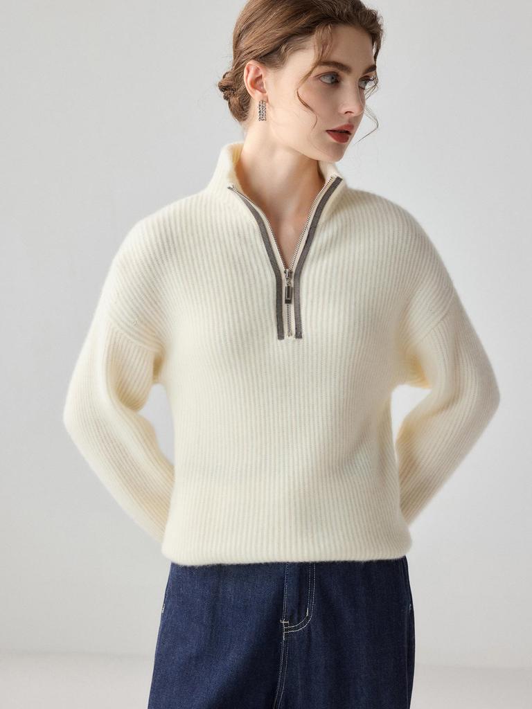 Women's Cashmere Half-Zip Lapel Sweater, Loose Fit, Thickened Pullover, Autumn/Winter 2026 Collection