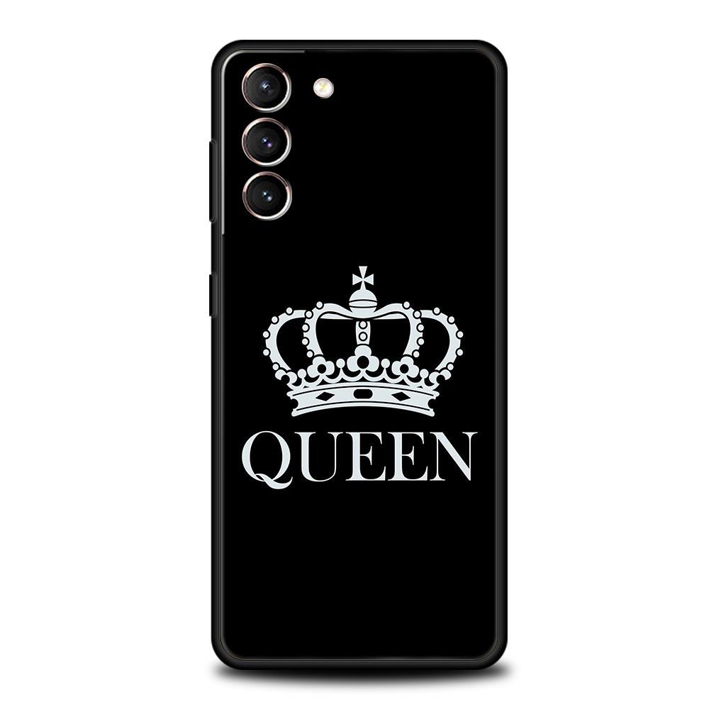 Couple Style Cartoon Crown king Queen Phone Case For Samsung Galaxy S24 S23 S22 S20 Ultra S21 FE 5G S10 S9 Plus S10E S8 Cover