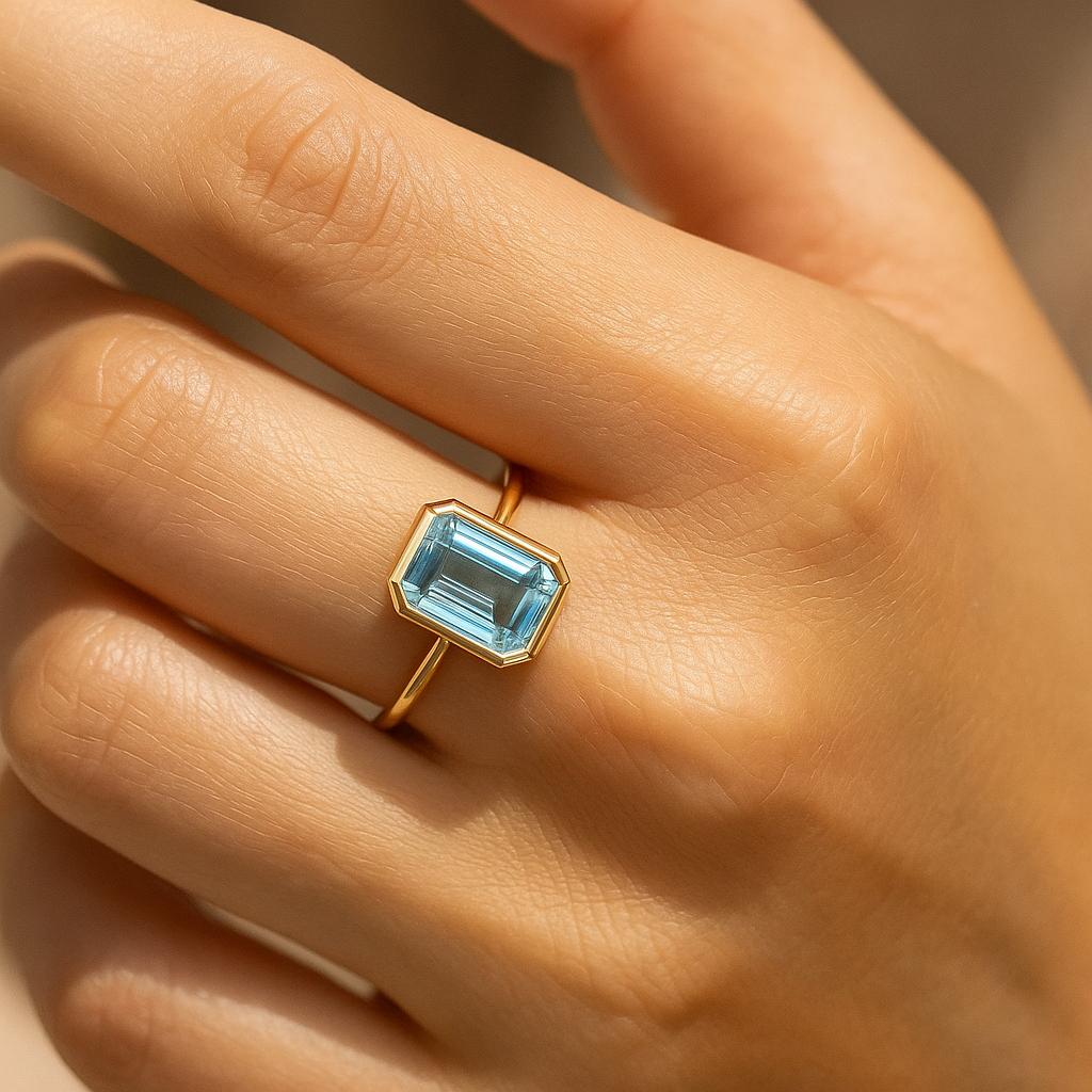 Vintage Emerald cut Aquamarine Engagement Ring Promise Ring For Her Anniversary Gift For Wife Christmas Present