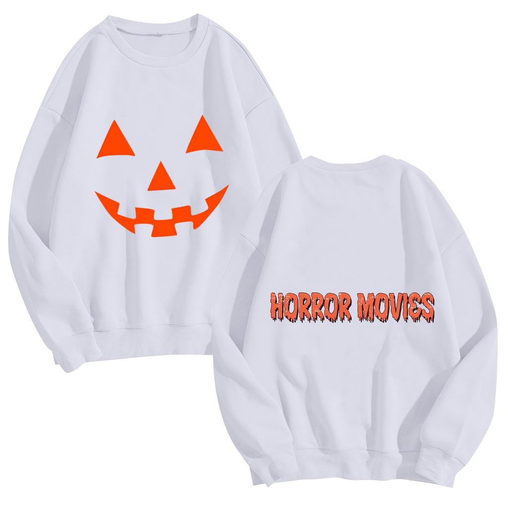 Mote for kvinner, avslappet langermet Halloween-trykket topp med rund hals