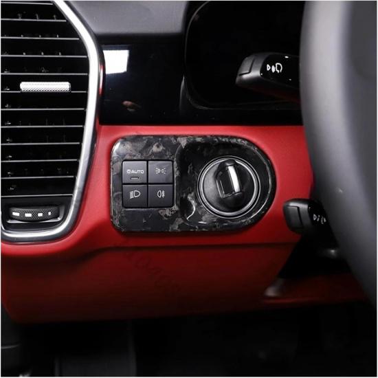 Interior Headlight Switch Frame Cover Sticker Trim Compatible for Porsche Cayenne 2018-2023 Real Carbon Fiber Car Styling Interior Accessories(Red)