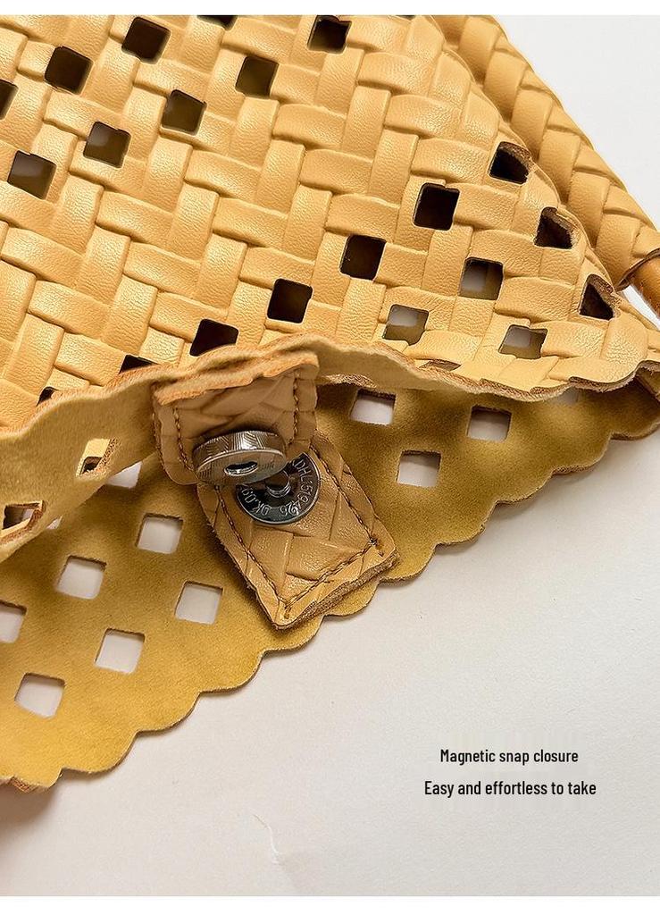 Korean INS Style Woven Hollow Shoulder Bag - Women's Summer Commuter Square Bag