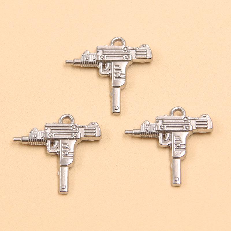 18K Gold Plated Stainless Steel Gun Pendant Accessories, 4 Styles