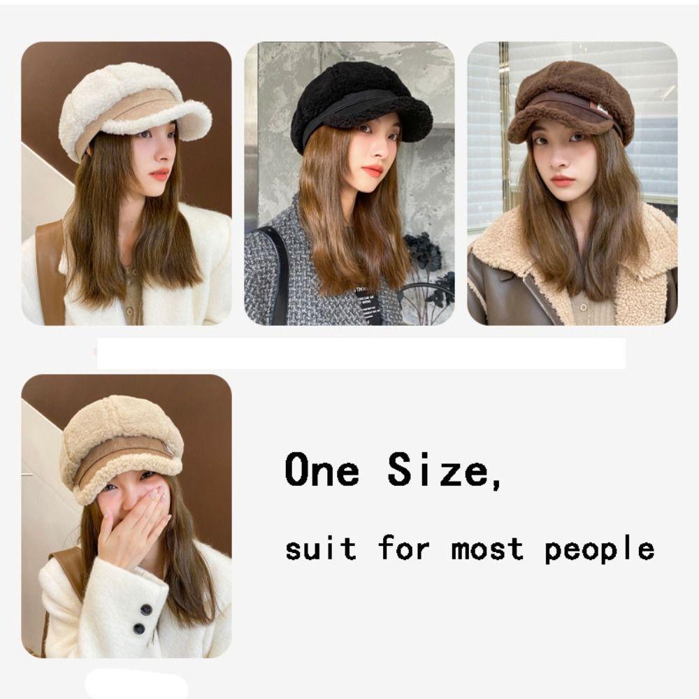 White Black Coffee Beige Duck Tongue Hat Imitation Lamb Hair Fedora Wool Caps Warm Hats  Women