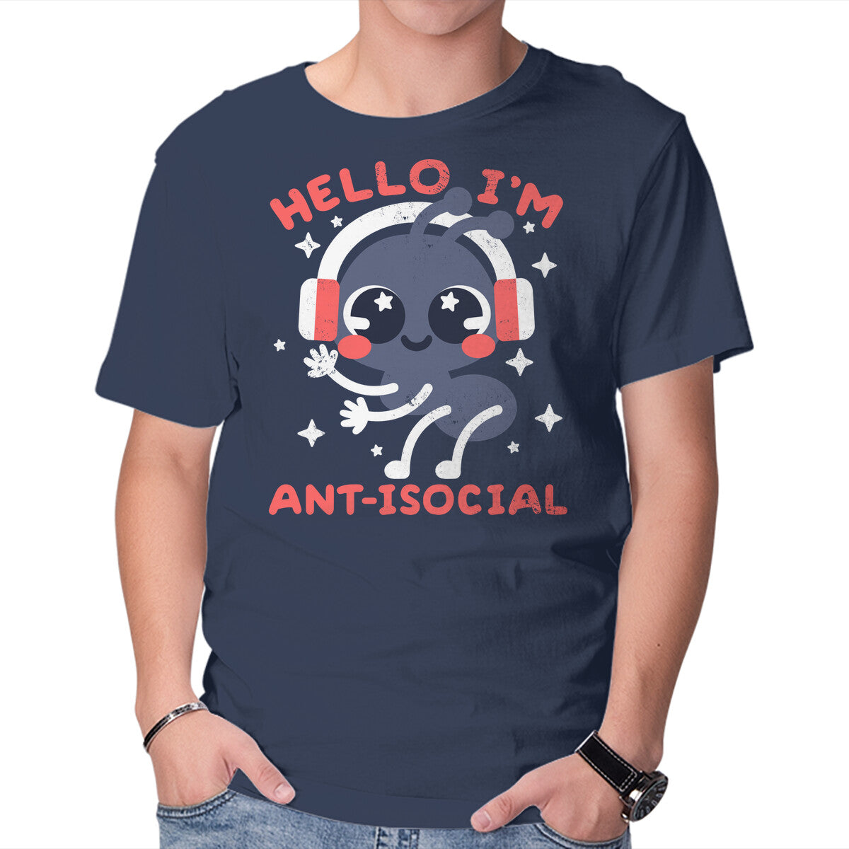 Unisex Crew Neck T-Shirt Antisocial Ant Graphic Short Sleeve Casual Tee L