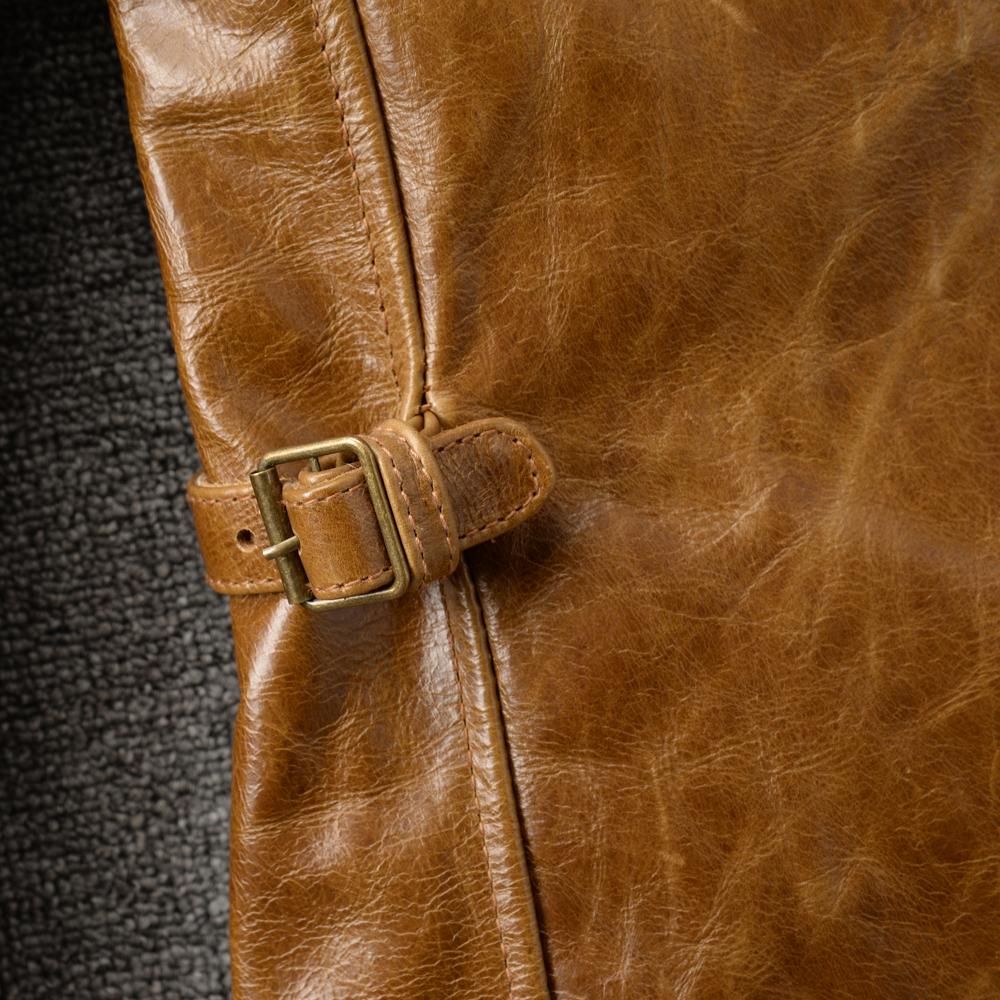 Classic 1930s Color Changes Oil Waxed Brown Natural Cow Leather Jacket Men Real Cowhide Coat Male Clothes Autumn