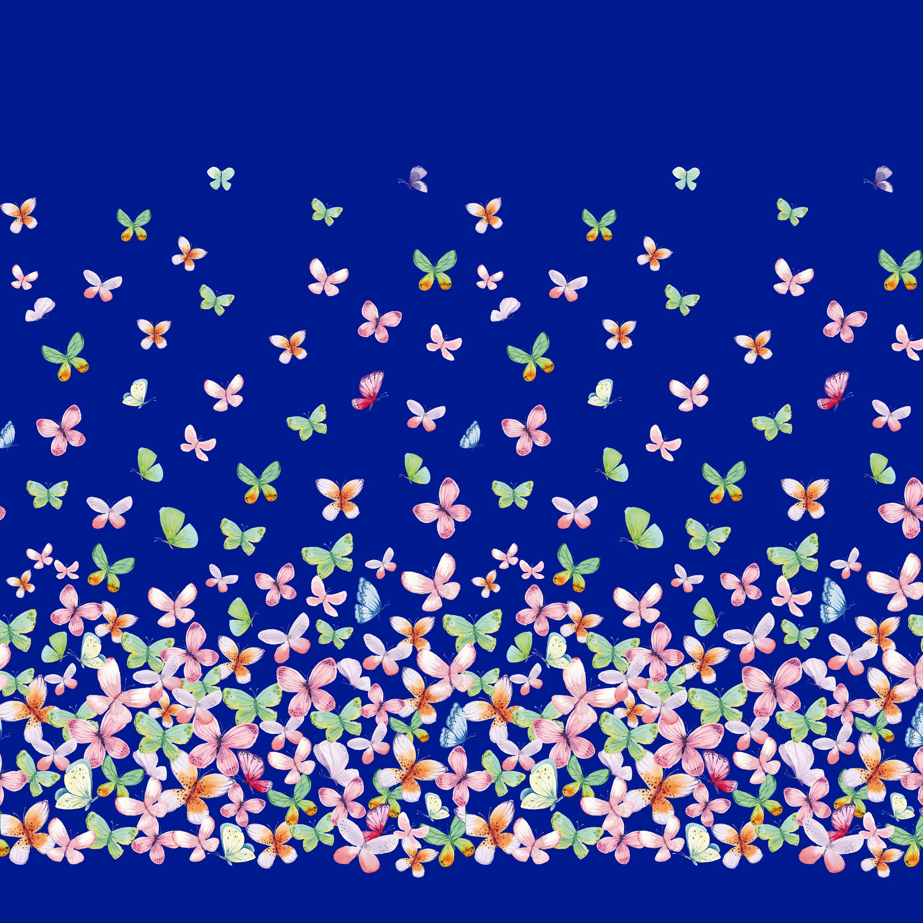 

Тканина Soimoi Japan Crepe Satin Тканина з принтом панелей метеликів на метри 42 дюйма 42 Inch Wide - Poly Crepe синій