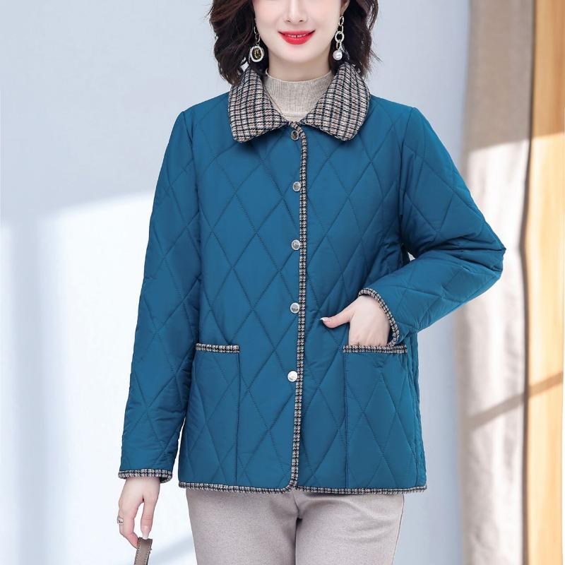 Plaid Contrast Button Long Sleeve Cardigan Pocket Women's Autumn and Winter Lapel Jacket Fashionable Casual Top