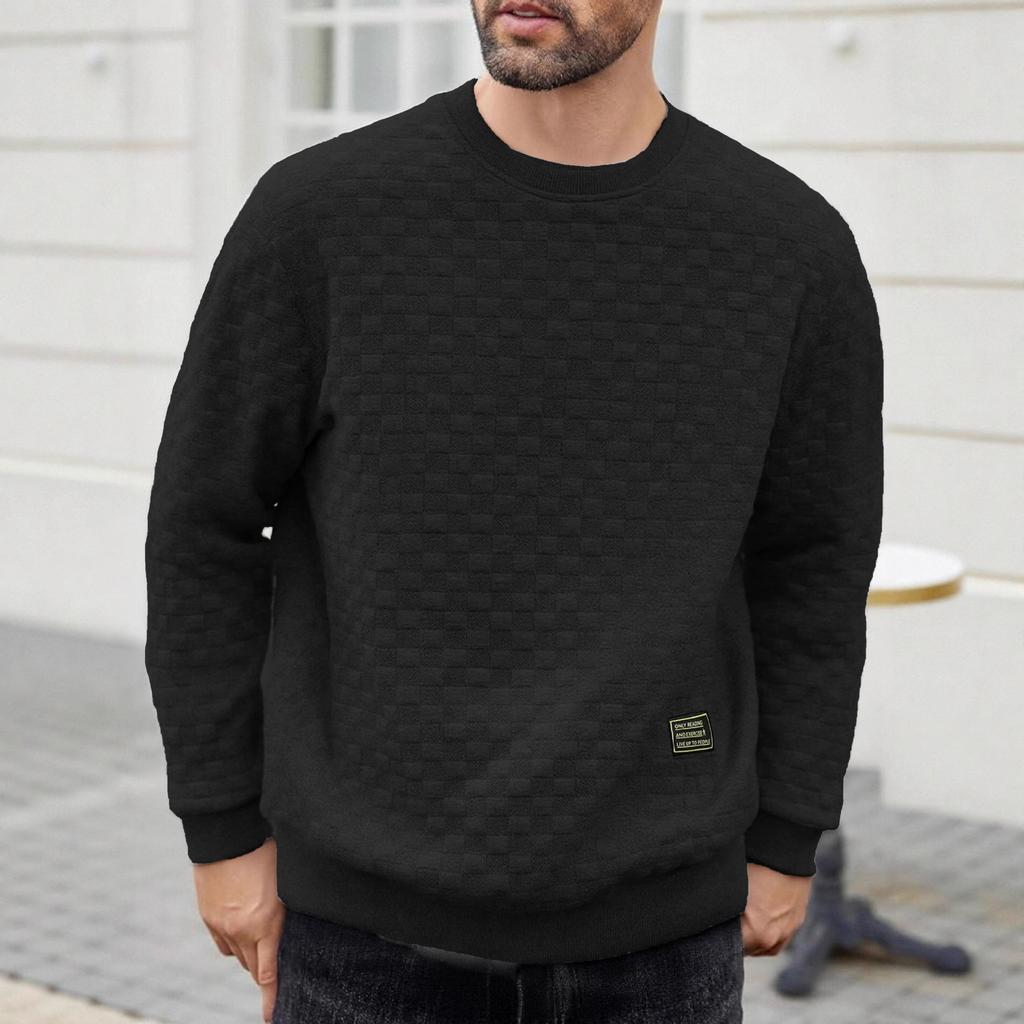 Autumn Winter Slim Round Collar Long Sleeve Square Checker Personality Wind Casual Bottom Shirt Men's Comfortable Fit Skin-friendly Breathable Tops