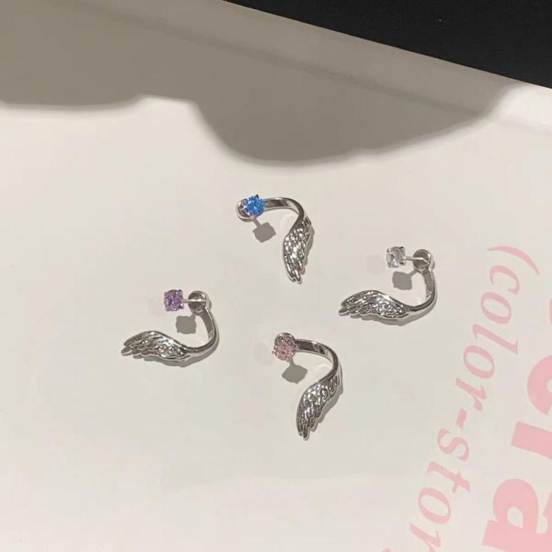 1Pair Sweet Cool Angel Wing Ear Bone Nail For Women  Shiny Zircon Earrings Accessories Jewelry Gifts