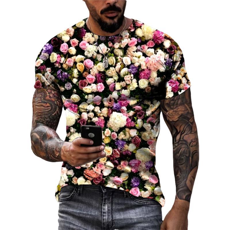 Fashion Beautiful Personality Plant Flowers 3D Print T-shirts Summer Street Style Men