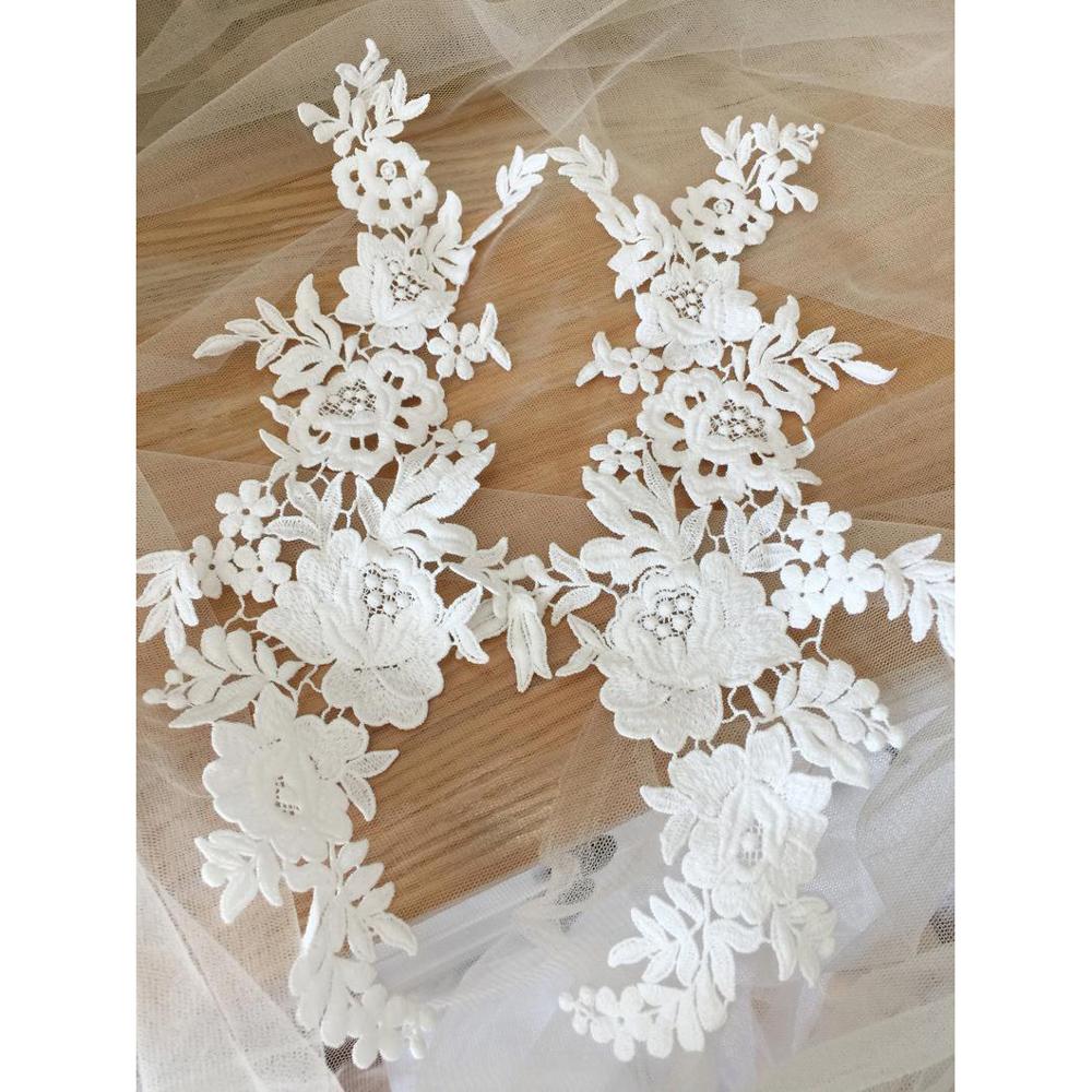 1 Pair White Back Decoration Lace Patches DIY Handmade Wedding Dress Decoration Applique