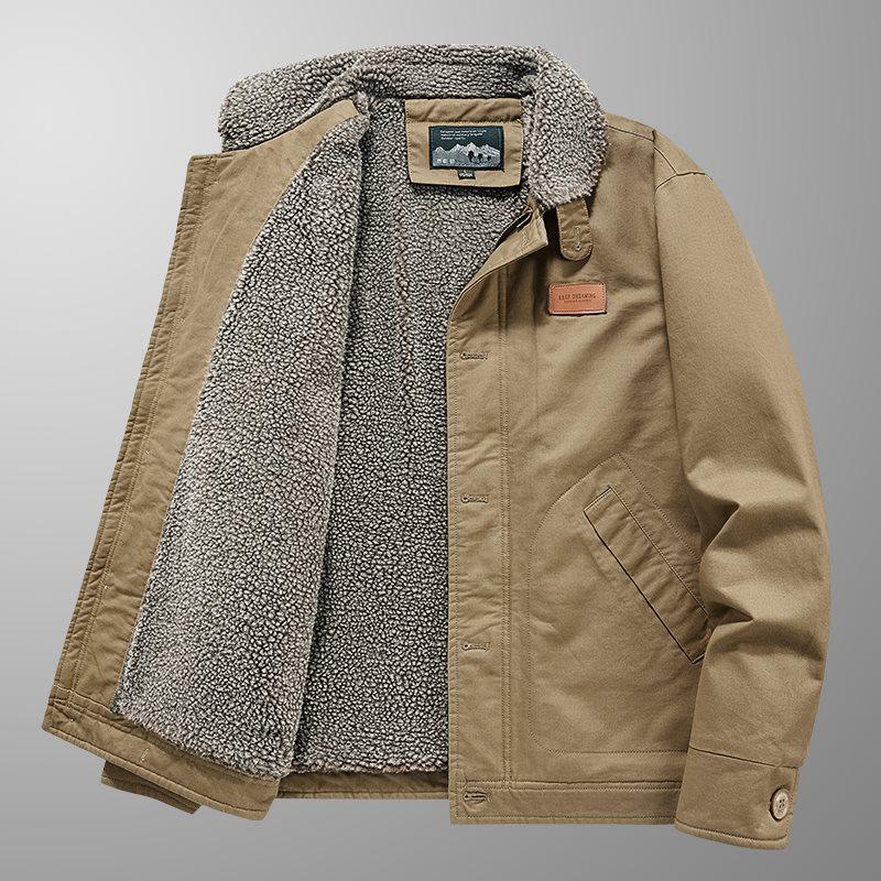 

Men s Lambswool Lapel Jacket: Winter Cotton, Plus Velvet, Thickened Warm Coat 2025. 2XL хакі