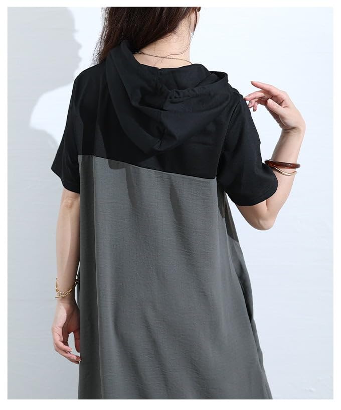 A hoodie dress for women featuring a Long short and Perfect for Free stylish, one-piece color-block design. length, sleeves, hooded, flattering,