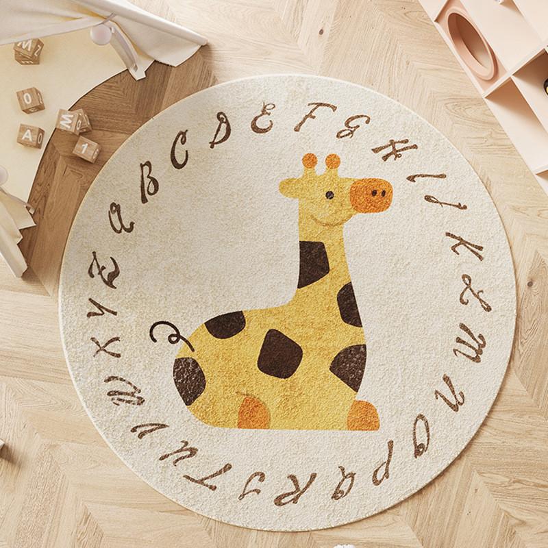 Cartoon Round Area Rug For Bedroom With Monster And Dinosaur Print Design Kids Reading Room Decor