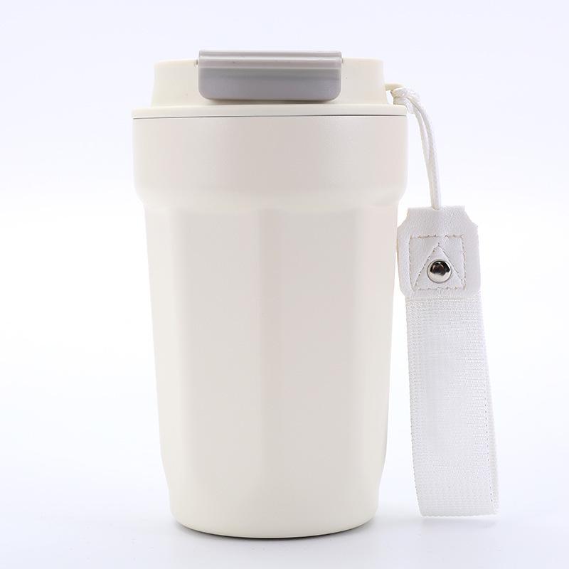 Octagonal Gradient 304 Stainless Steel Insulated Coffee Cup with Handle and Straw 450ml