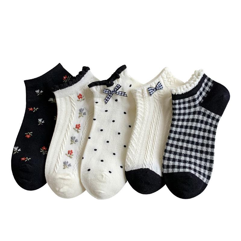 Summer Thin Women's Short Socks, Mesh Breathable, Sweet Bow Lace Boat Socks