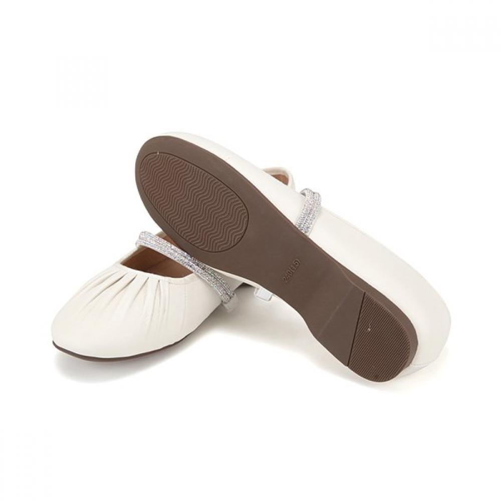Barbara Lambskin Pleated Soft Jewel Strap Mary Jane Flat 1.5cm 2 Colors