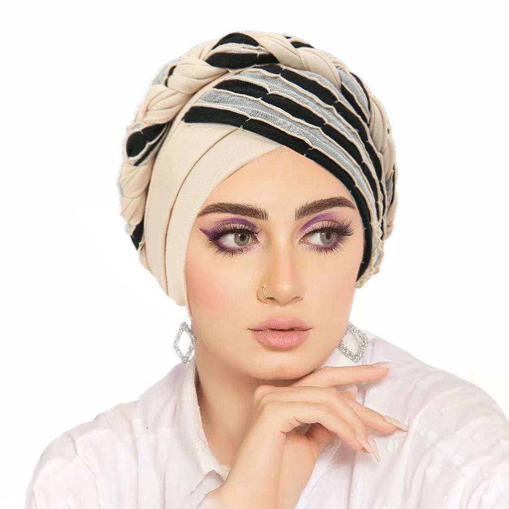 Muslimisches Kopftuch mit zweifarbiger Flechtung aus Polyester für alle Jahreszeiten