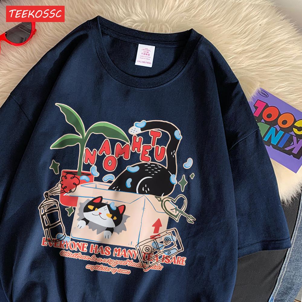 

Street Cotton Womans TShirts Retro Cartoon Cat Printing Tops Oversize ONeck Soft Short Sleeve Summer Casual Female Clothes 4XL