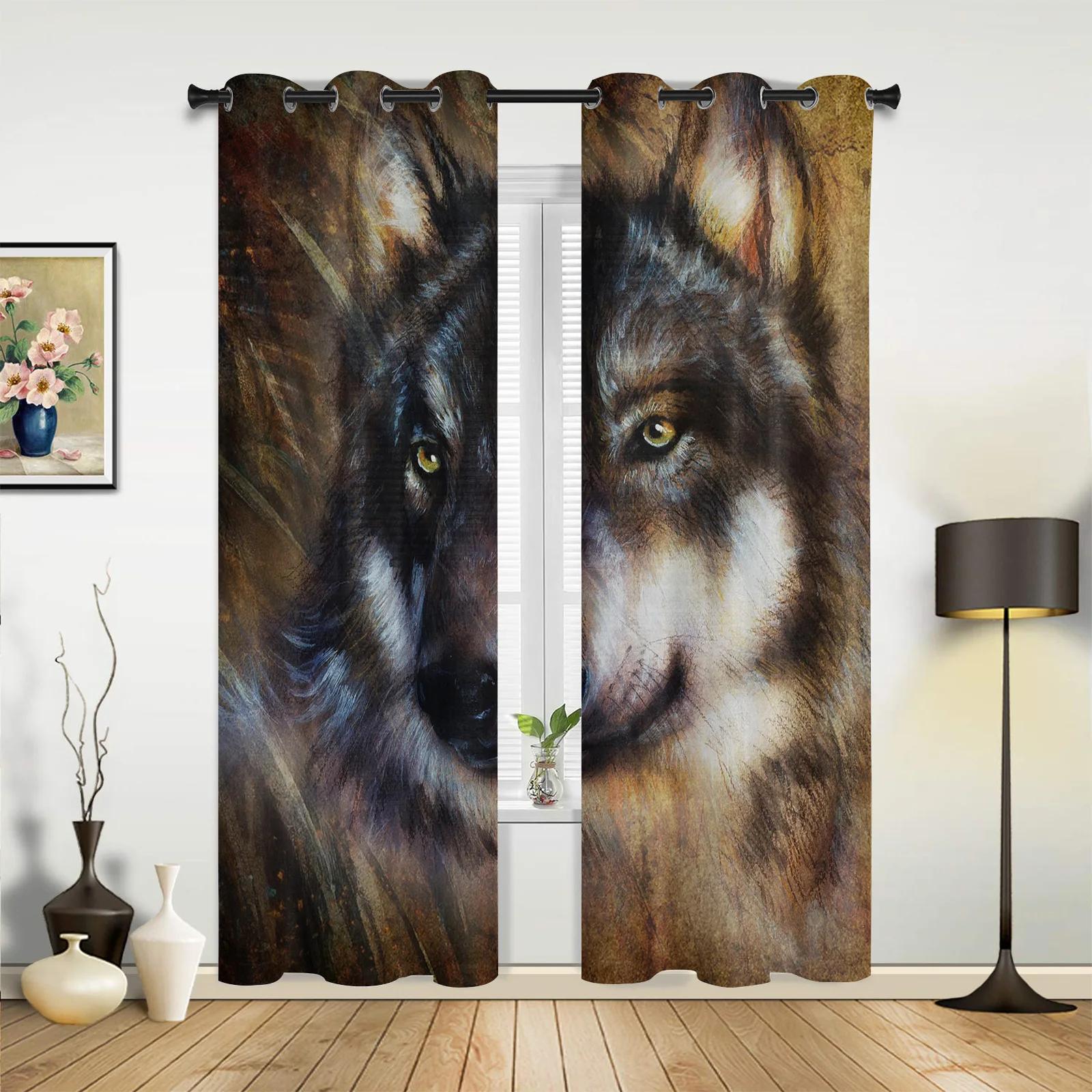 

Animal White Wolf Curtains Bedroom Living Room Drapes Kitchen Children Window Curtain Home Decor Modern Made Of Polyester Washable Great Ready W100*H130(CM)-Rod Pocket&2PCS