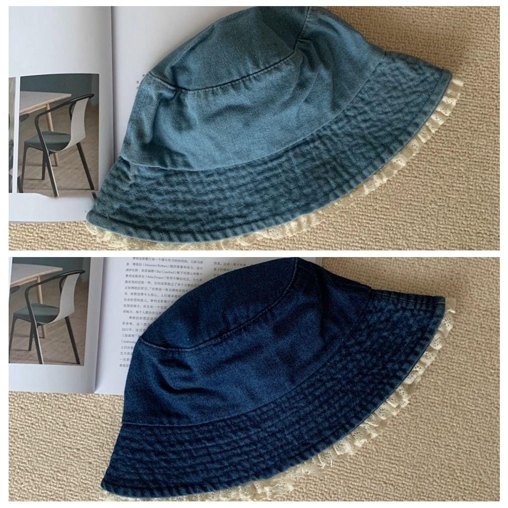 Big Brimmed Lace Fisherman Hat Y2K Panama Hat Fashion Denim Bucket Hat  Lady