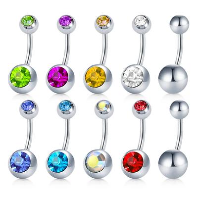 Piercings Curtos para Umbigo 14G para Mulheres Barra Curva Corporal Pendente Conjunto de Piercings Corporais Anéis para Umbigo Tom CZ 6mm 8mm 10mm