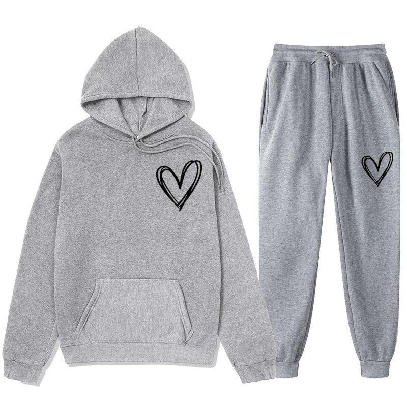 Spring and Autumn Sweater European and American Sweatpants Velvet Men's and Women's Loose Tops and Jackets Couple's Printed Hooded Suit