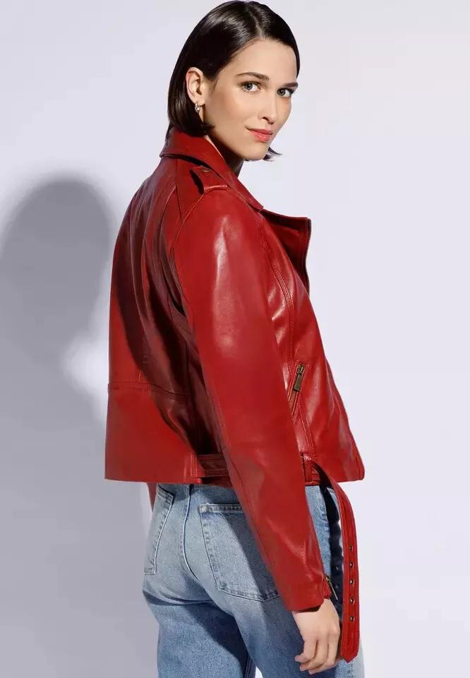 Motorcycle Style Red Designer Women's Jacket Biker Stylish Real Soft Lambskin Leather
