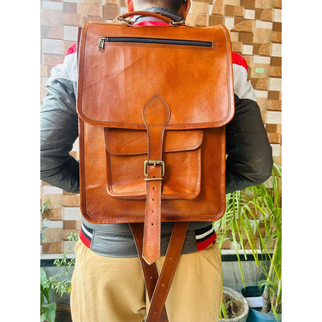 Комфортный кожаный рюкзак Handicraft. 12 x 16 x 5 in коричневый — фото 6