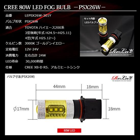 Sparkling Yellow PSX26W Yellow LED Fog Bulbs Set of 2 for Hiace 200 Series 3rd Generation Late Model 4th Generation LED Fog Bulbs Style!
