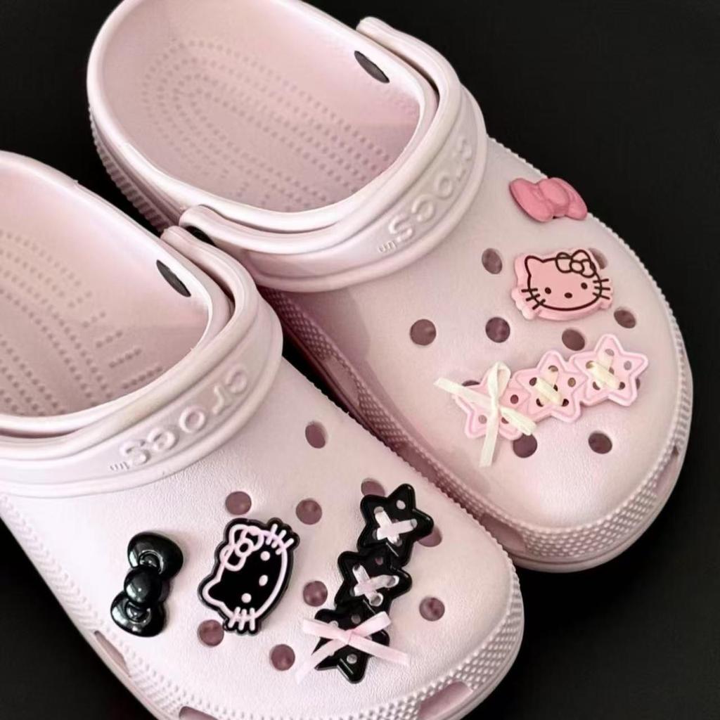 Ankara Red Cat Clog Cartoon Bow with Removable Buttons & Cute DIY Shoe Decorations