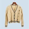 Retro College Style V-neck Sweater Coat Long Sleeves Loose Embroider Knitting Tops 2025 Fall and Winter Girls' Clothing