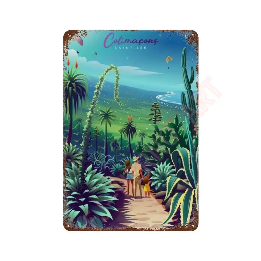 Nordic Travel Poster Aesthetic Vacation Illustration Metal Tin Sign Plaque Wall Mural Plates Home Decoration Kawaii Room Decor