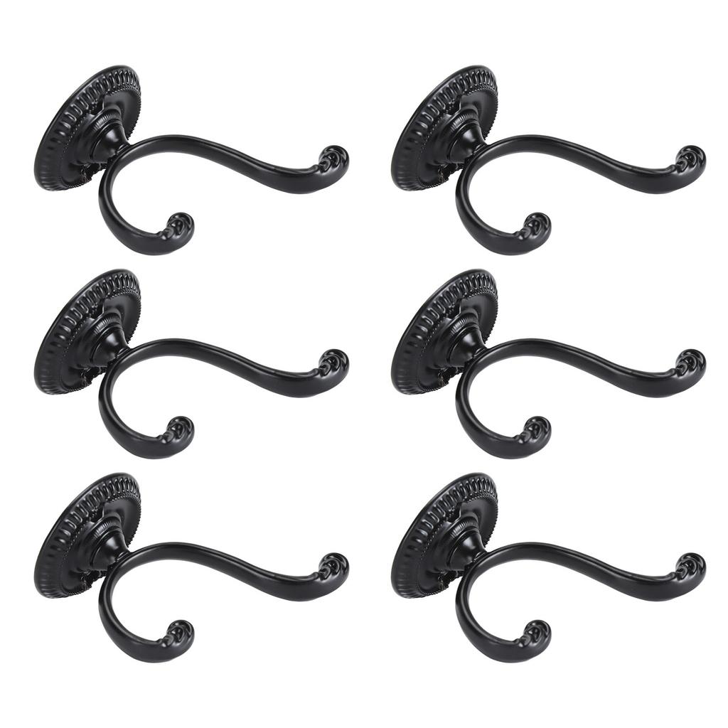 6 DB Kabát- és Kalaptartó Horog Cink Ötvözet Fekete Szín Falra Szerelhető 2 Ágas Retro Kabáthorog 26 Csavarral